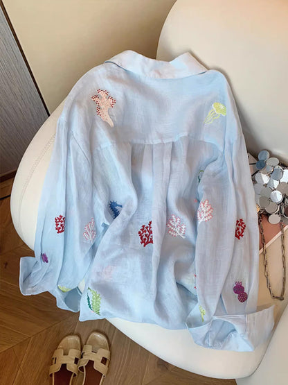 海洋之愛～重工刺繡亞麻防曬襯衣