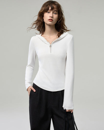小拉鍊連帽針織上衣