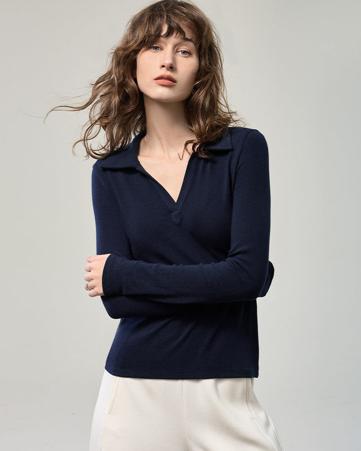 科技德絨＿V型翻領薄款針織衫