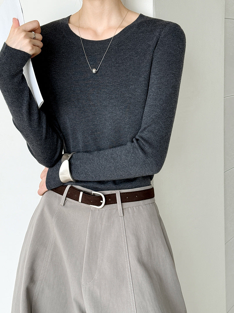 秋冬新款/圓領百搭包色薄毛衣-四色