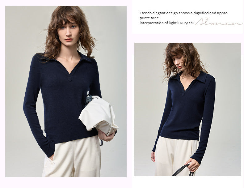 科技德絨＿V型翻領薄款針織衫