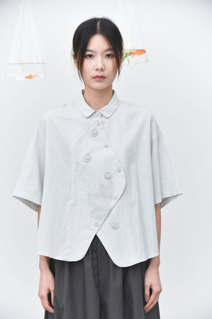 早秋 NEW/ 手工貼花重工弧形門襟襯衫