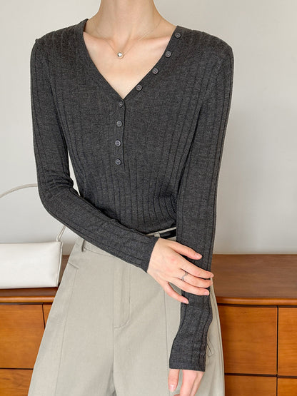 V領質感彈力直條開釦上衣