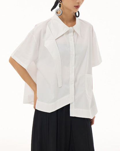 2026新款/飛領片設計款寬版五分袖襯衫