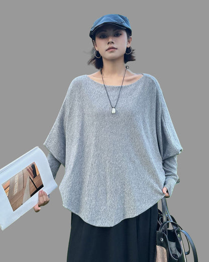 法式慵懶蝙蝠袖船型領大寬T恤