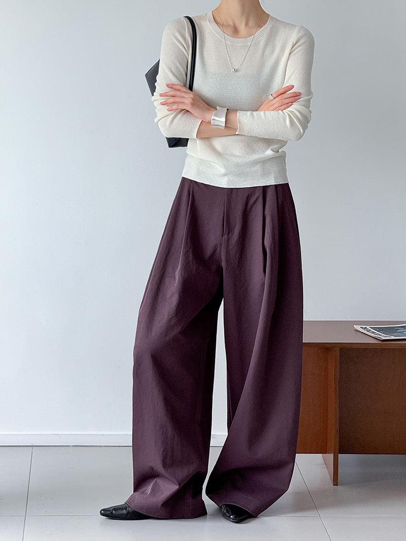 秋冬新款/圓領百搭包色薄毛衣-四色