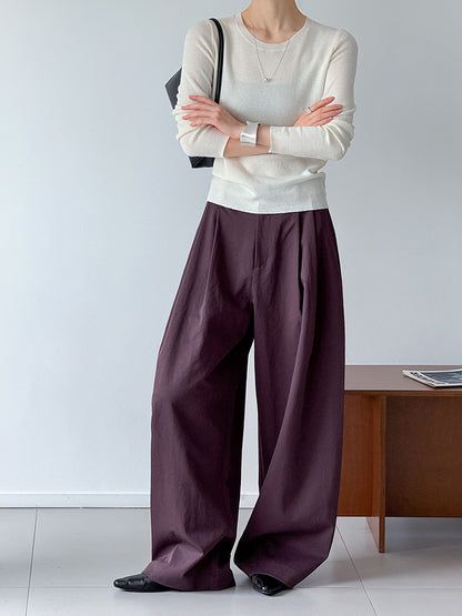 秋冬新款/圓領百搭包色薄毛衣-四色