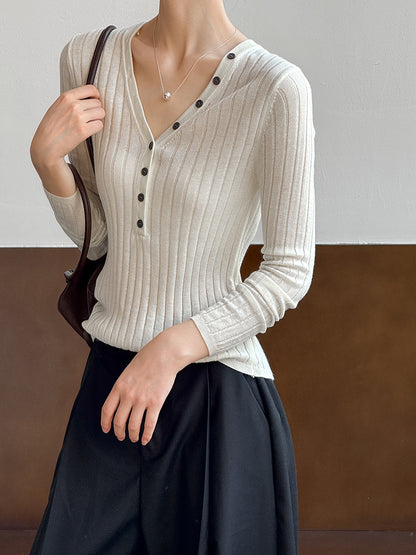 V領質感彈力直條開釦上衣