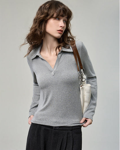 科技德絨＿V型翻領薄款針織衫