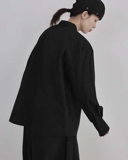 解構不對稱門襟設計款襯衫-黑白