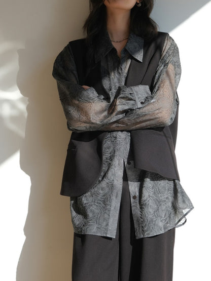 高級感微透別緻壓花防曬襯衫