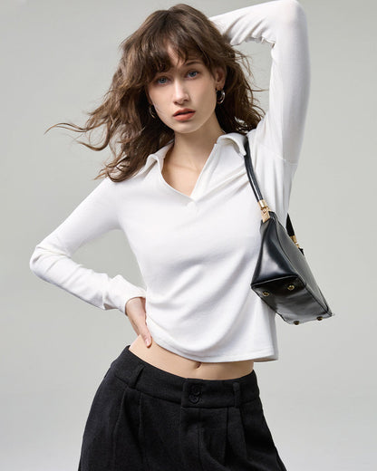 科技德絨＿V型翻領薄款針織衫