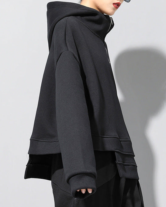 設計款加絨保暖連帽短衛衣