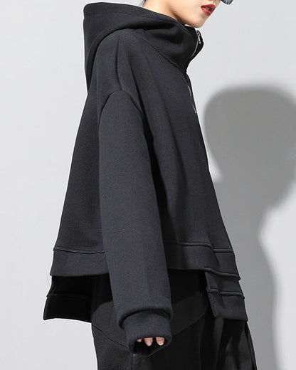 設計款加絨保暖連帽短衛衣