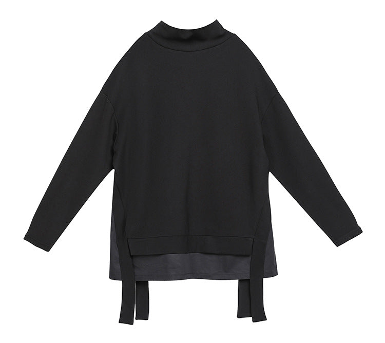 寬鬆層次拼接立領直版造型Ｔ恤