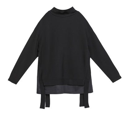 寬鬆層次拼接立領直版造型Ｔ恤