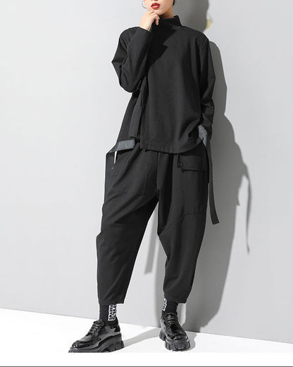 秋冬寬鬆彈力錐形九分哈倫褲8843