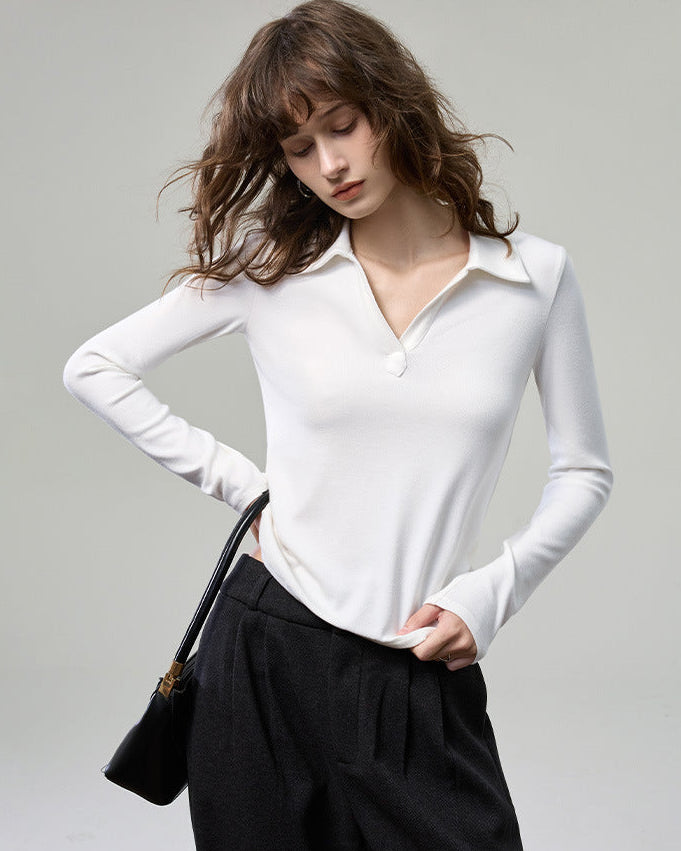 科技德絨＿V型翻領薄款針織衫