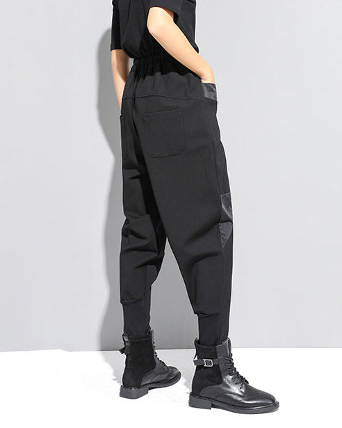 秋冬拉鍊拼接設計款個性縮口褲8857