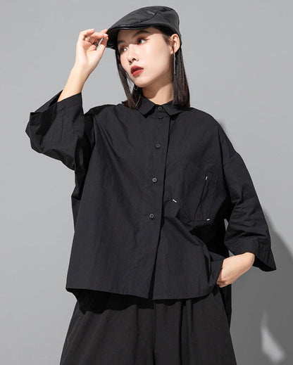 2026新款/精緻七分袖造型口袋設計款寬襯衫