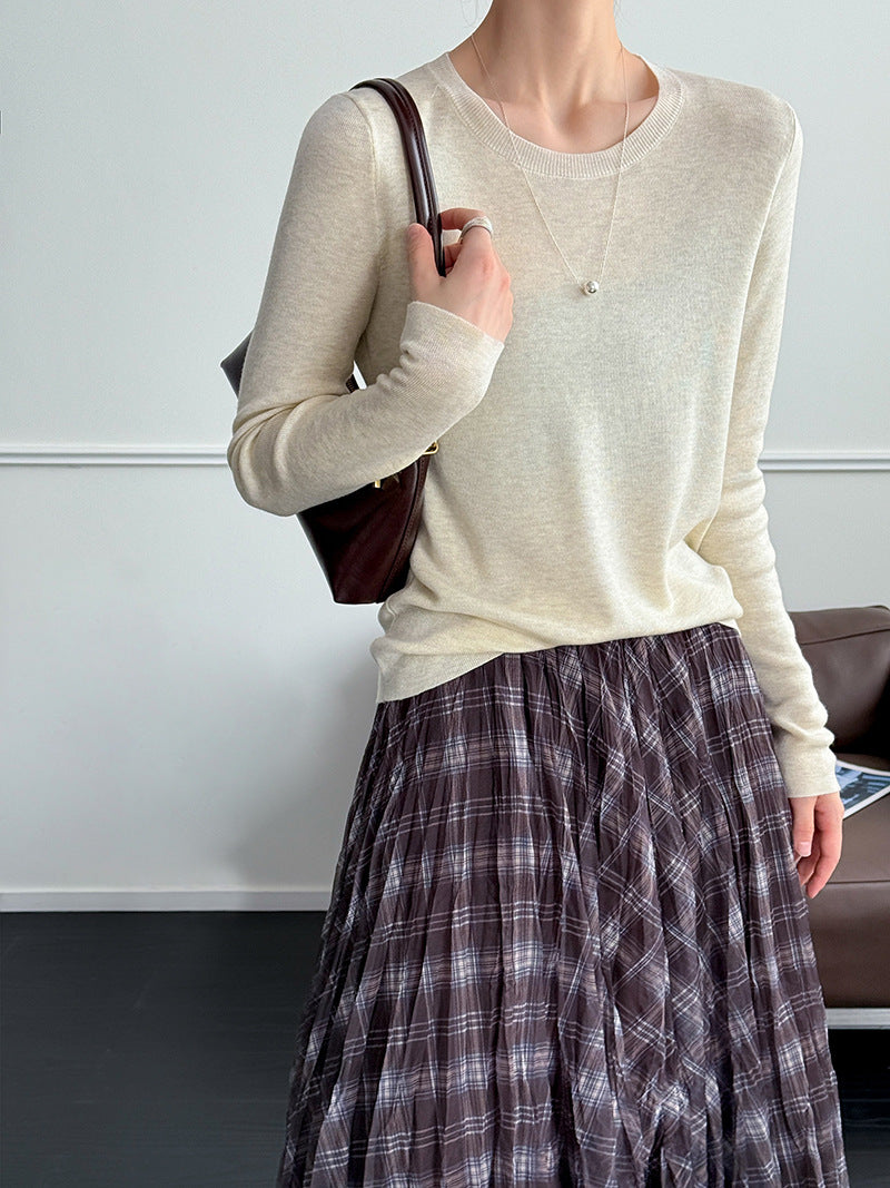 秋冬新款/圓領百搭包色薄毛衣-四色