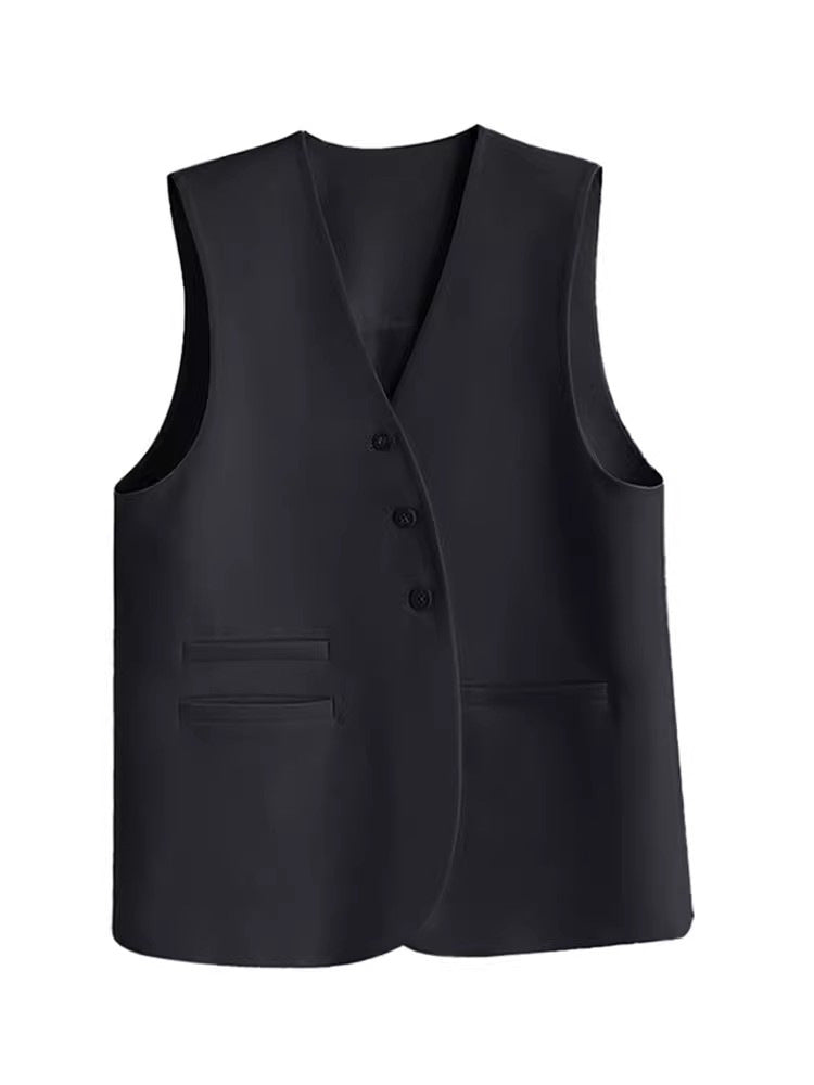 秋季百搭小Ｖ領中長版西裝背心