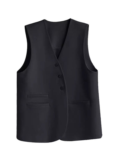 秋季百搭小Ｖ領中長版西裝背心