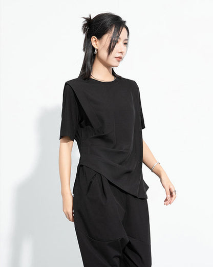 魅力新品/立體抓肩冰絲羅馬摺垂墜Ｔ恤
