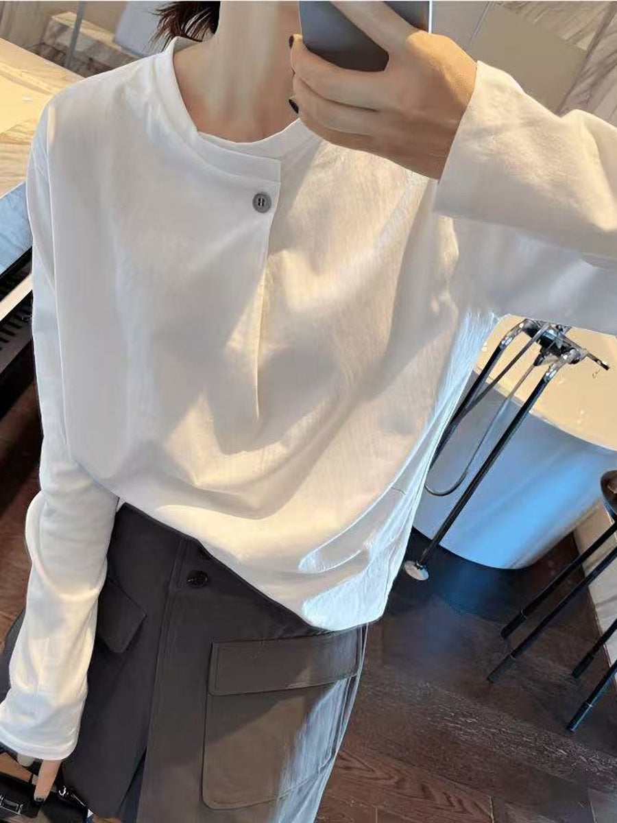 春季韓版一粒扣簡約長袖T卹
