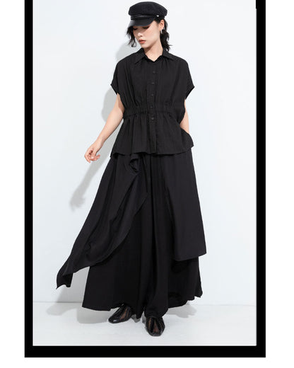新品/設計款/不規則抓腰包袖襯衫6225