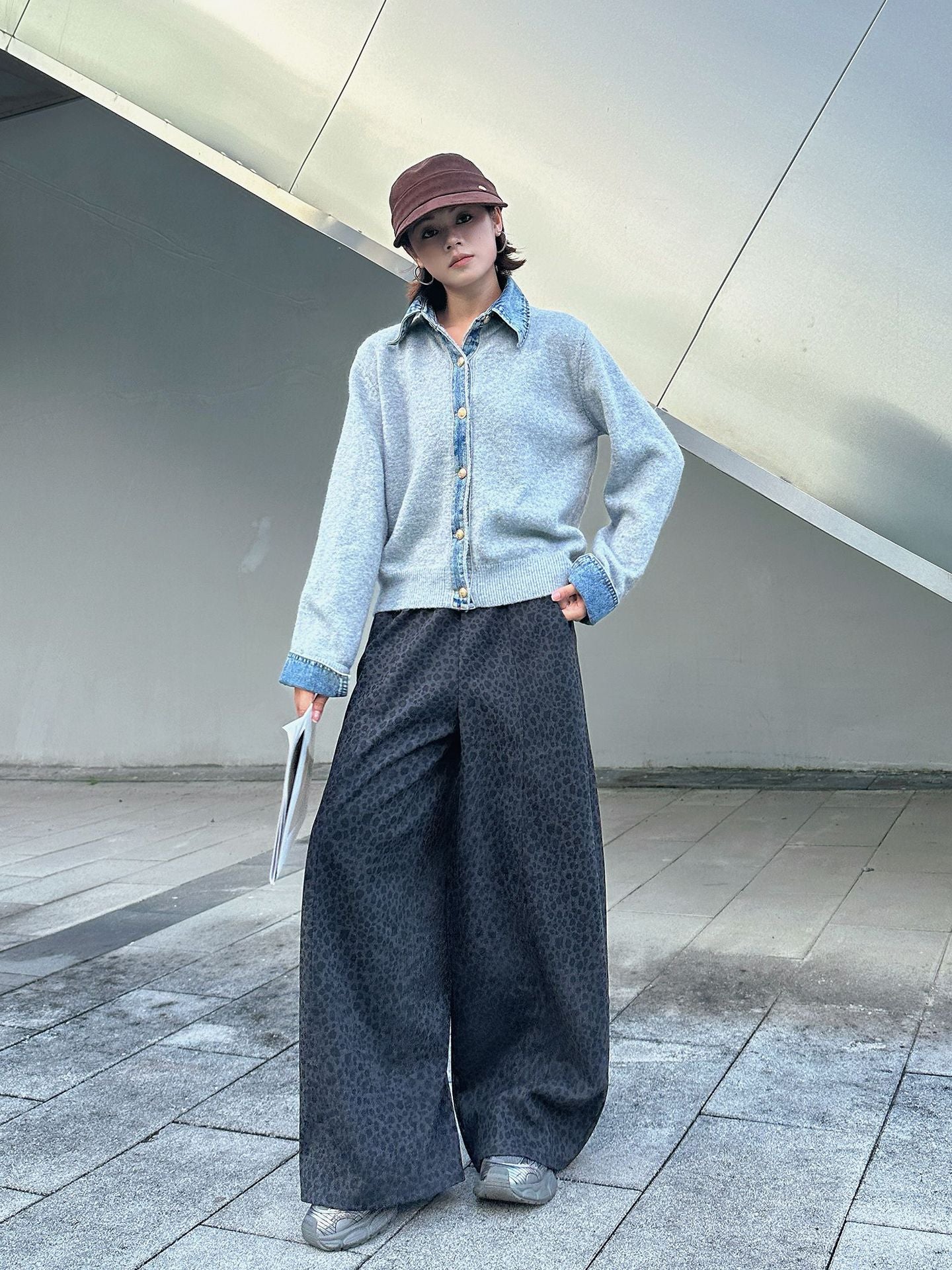 街頭風小豹紋垂墜寬褲