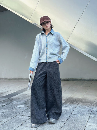 街頭風小豹紋垂墜寬褲