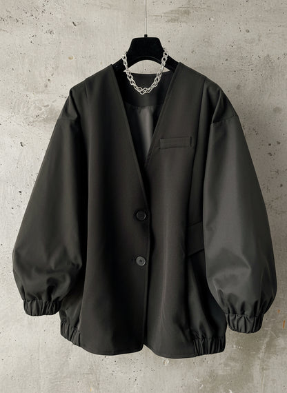 時尚設計V領寬鬆外套中版風衣