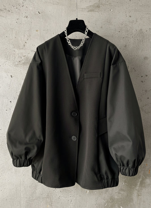 時尚設計V領寬鬆外套中版風衣