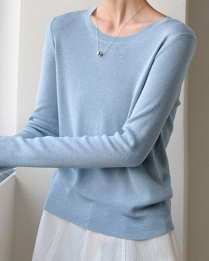 秋冬新款/圓領百搭包色薄毛衣-四色