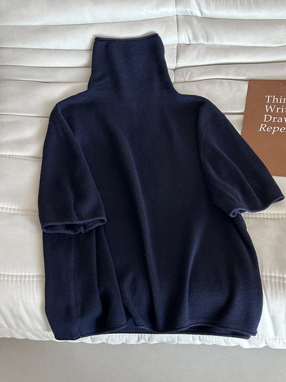 五分袖半高領百搭寬鬆上衣-五色