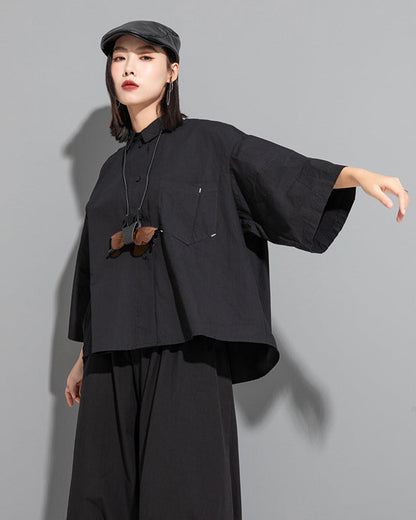 2026新款/精緻七分袖造型口袋設計款寬襯衫