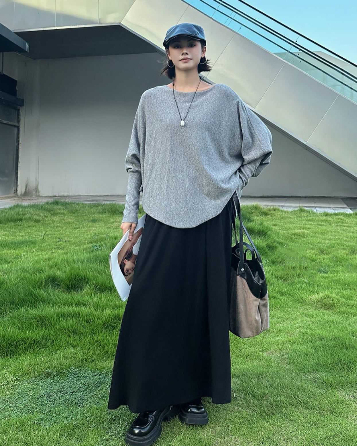 法式慵懶蝙蝠袖船型領大寬T恤