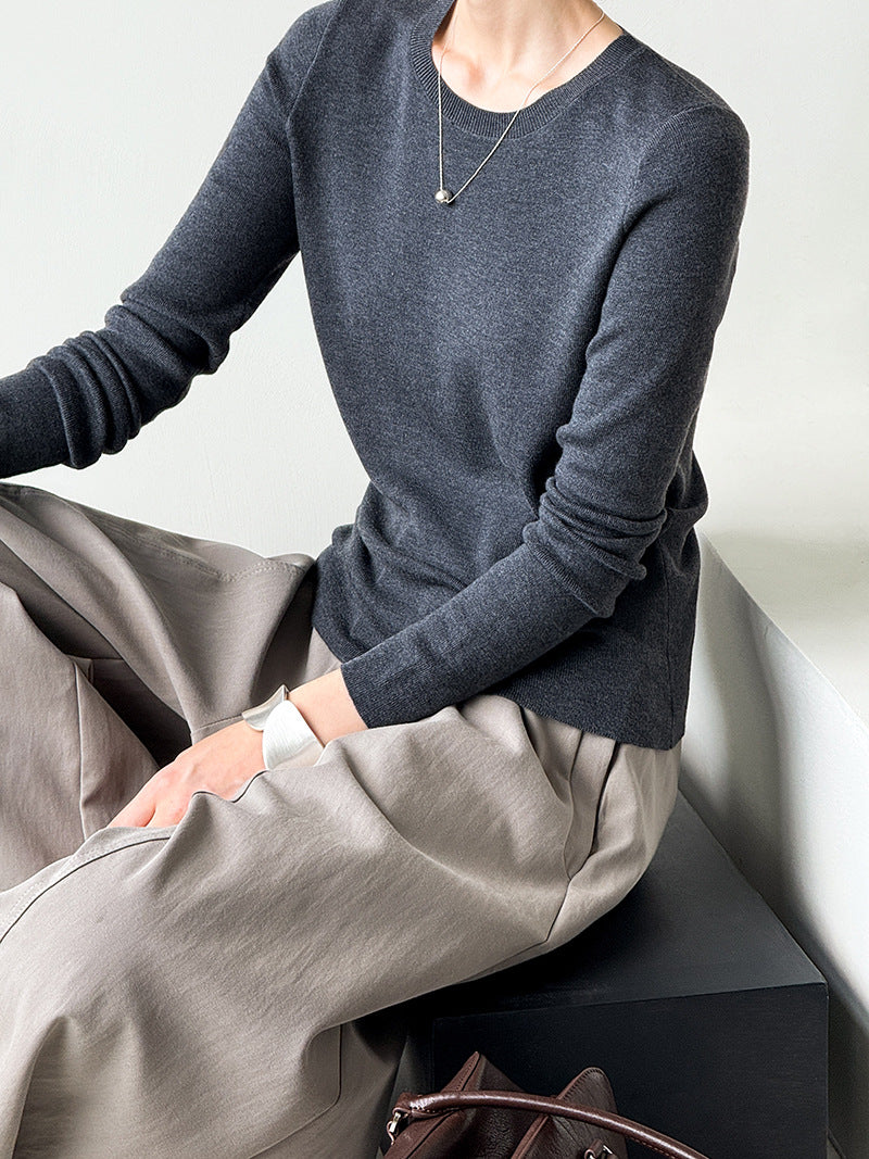 秋冬新款/圓領百搭包色薄毛衣-四色