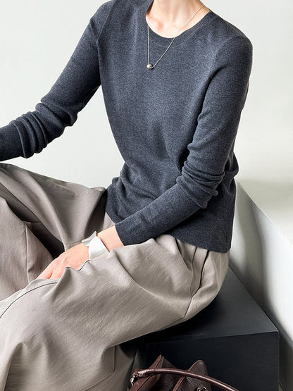 秋冬新款/圓領百搭包色薄毛衣-四色
