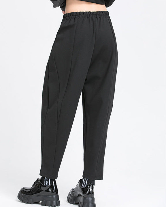 秋季拼接打褶彈力老爹褲8875