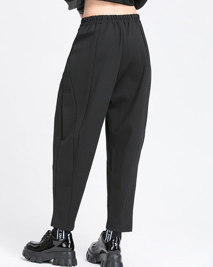 秋季拼接打褶彈力老爹褲8875