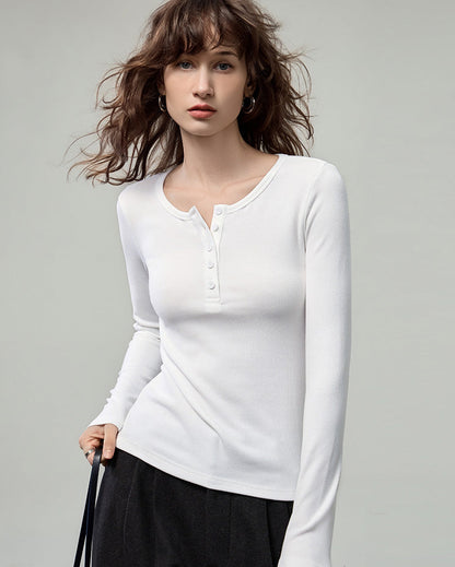 開釦亨利領薄磨毛針織衫