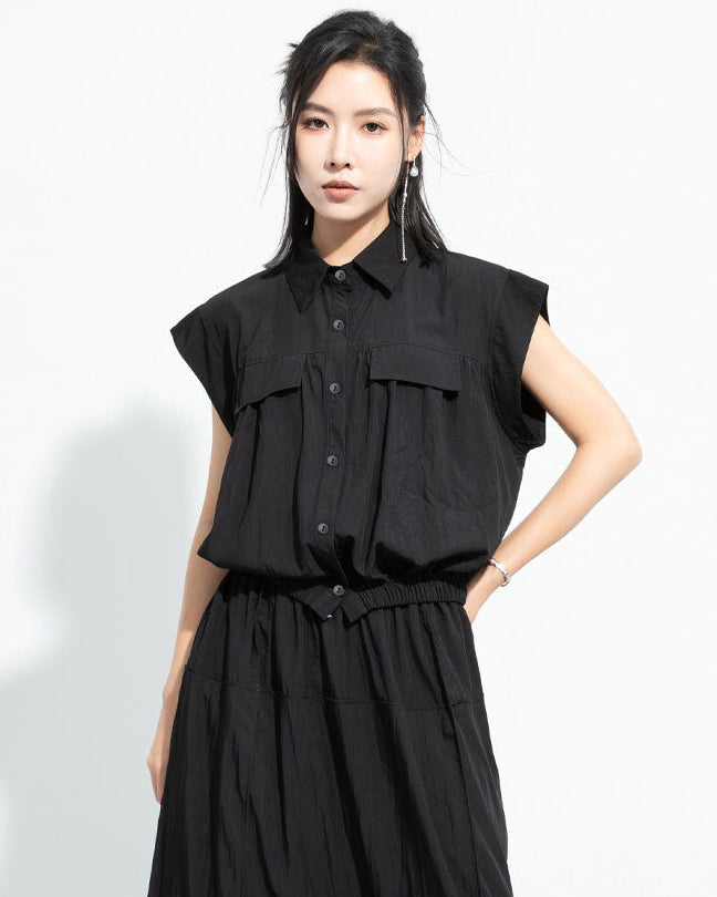 2026新款/個性設計款收腰無袖背心襯衫