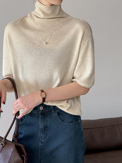 五分袖半高領百搭寬鬆上衣-五色