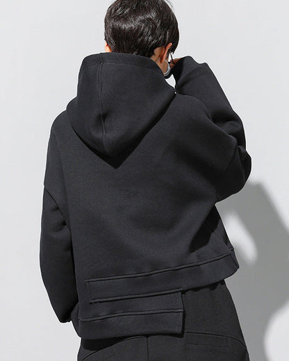 設計款加絨保暖連帽短衛衣