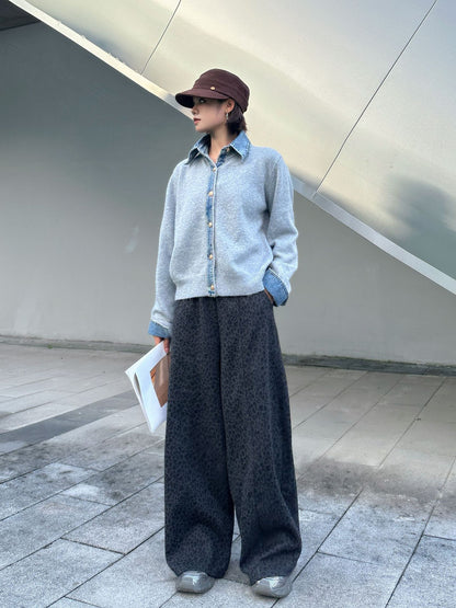 城市風格牛仔領毛衣外套