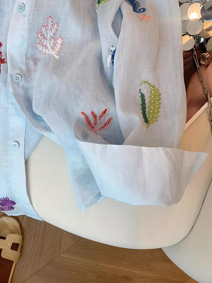 海洋之愛～重工刺繡亞麻防曬襯衣