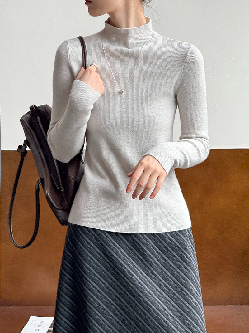 小高領修身毛衣打底上衣-三色