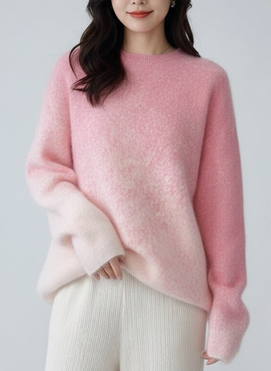 櫻花粉漸層羊絨毛海保暖毛衣
